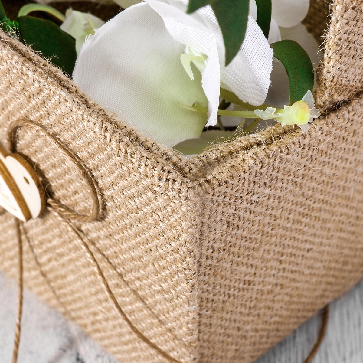 WINOMO Vintage Wedding Burlap Hessian Flower Girl Basket with Wooden Heart