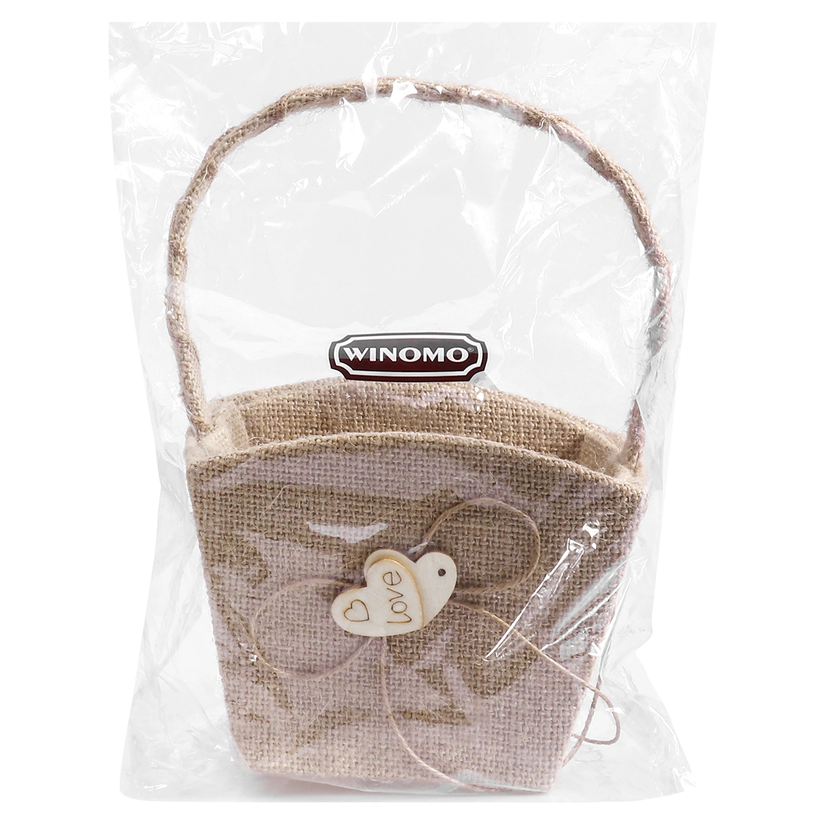 WINOMO Vintage Wedding Burlap Hessian Flower Girl Basket with Wooden Heart