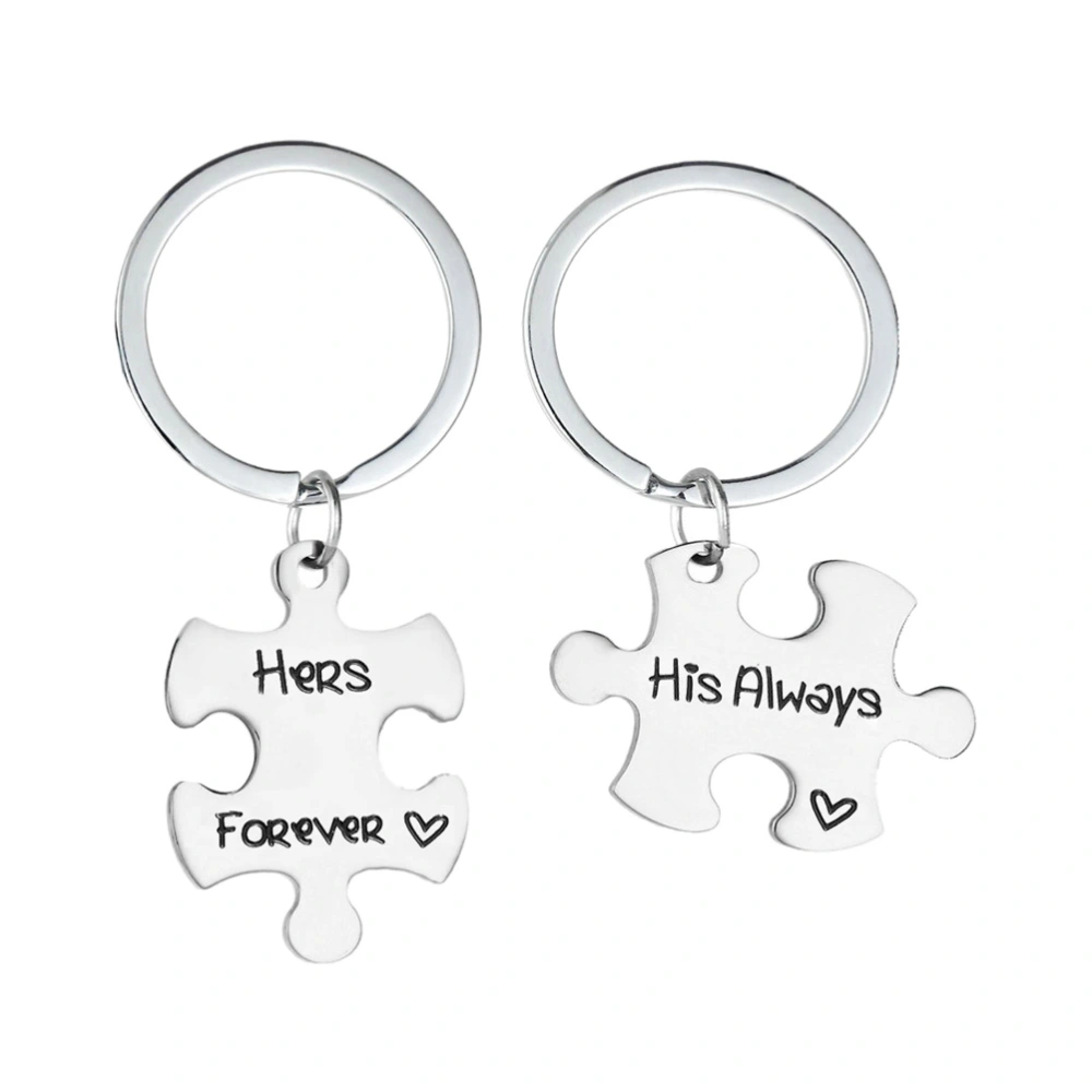 2pcs/Set HIS ALWAYS HERS FOREVER Letters Keychains Creative Puzzle Couple Key Rings Gift for Lovers Birthday