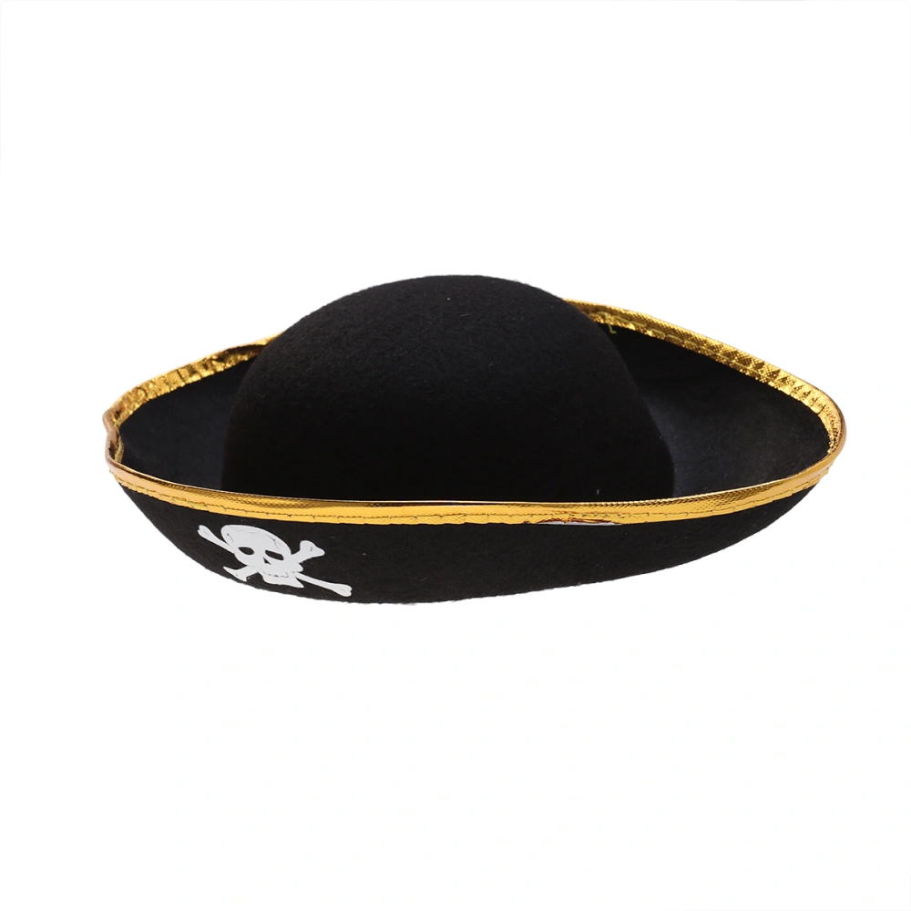 Halloween Skull Printed Felt Hat Pirate Triangular Kids Dancing Party Performance Hat (Black+Golden)