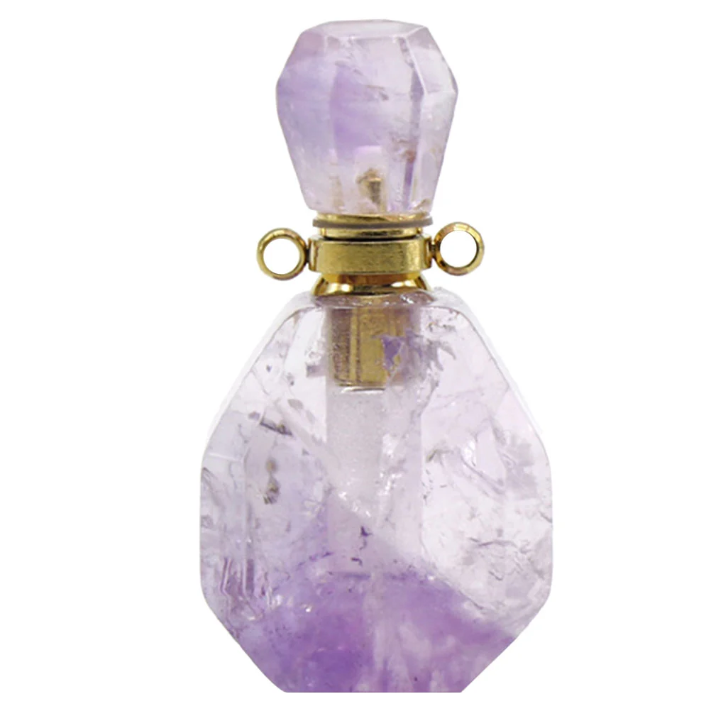 Natural Crystal Fluorite Wishing Bottle Perfume Essential Oil Bottle Pendant Necklace Accessories Colorful Without Lanyard Chain (Purple)