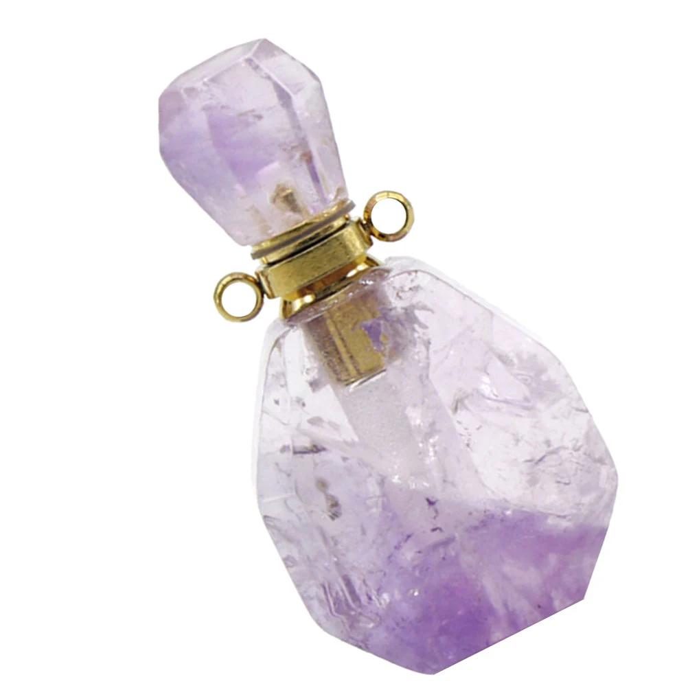 Natural Crystal Fluorite Wishing Bottle Perfume Essential Oil Bottle Pendant Necklace Accessories Colorful Without Lanyard Chain (Purple)