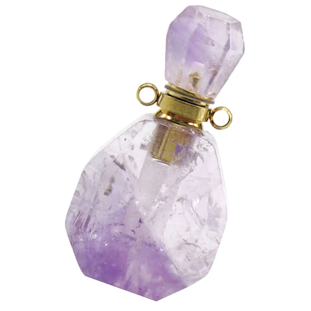 Natural Crystal Fluorite Wishing Bottle Perfume Essential Oil Bottle Pendant Necklace Accessories Colorful Without Lanyard Chain (Purple)