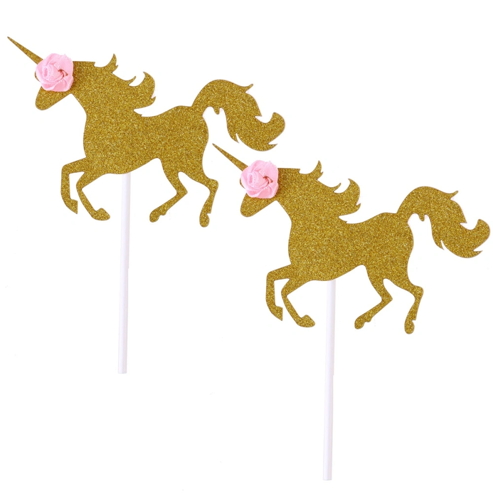 6pcs Unicorn Cake Topper Cake Cupcake Picks Cake Decoration Birthday Party Supplies (Golden)