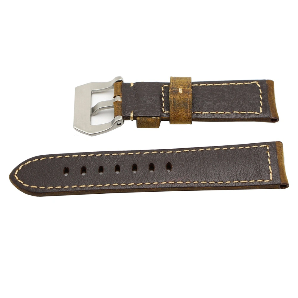 24mm Calf Leather Padded Vintage Watch Band Brushed Tang Buckle for Men