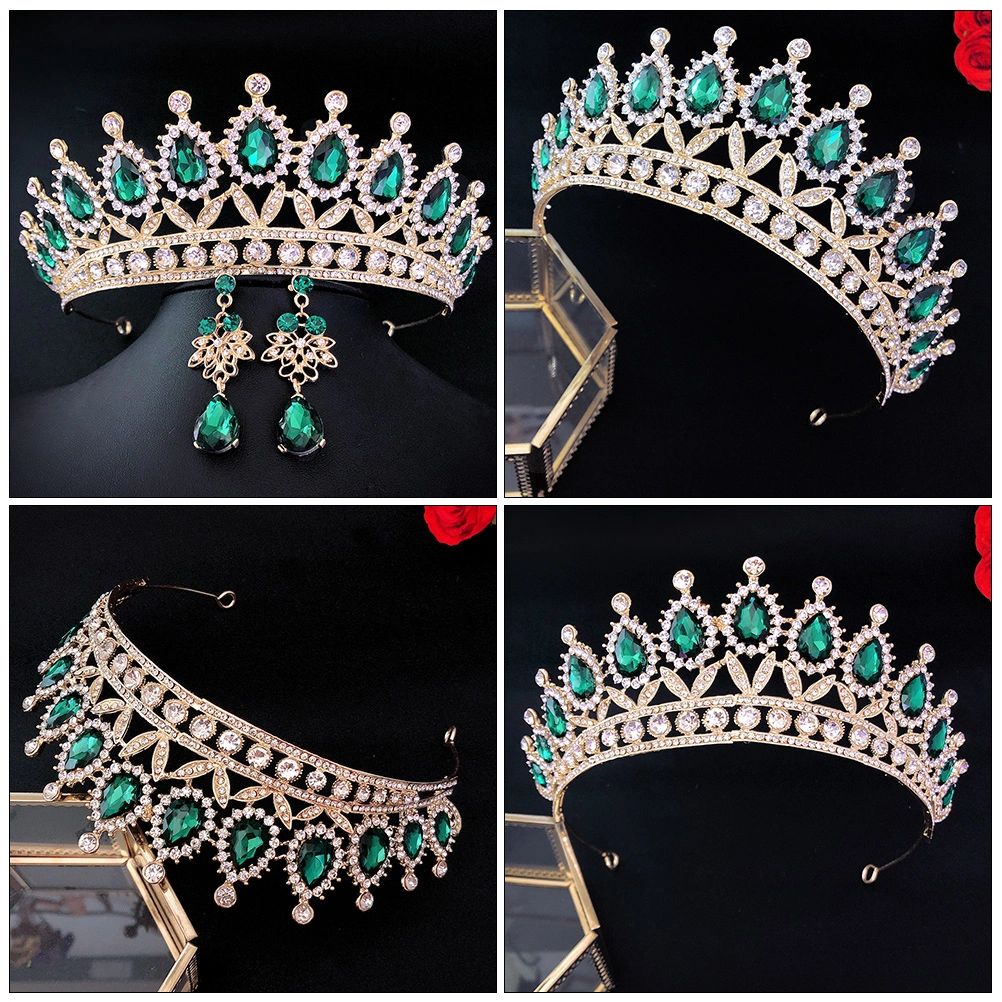 1 Set Crystal Crown Earring Set Bridal Rhinestone Headdress Fangle Crown