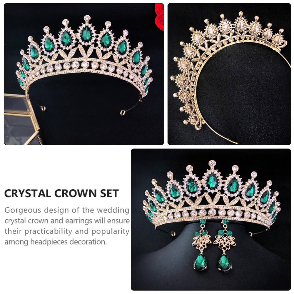 1 Set Crystal Crown Earring Set Bridal Rhinestone Headdress Fangle Crown