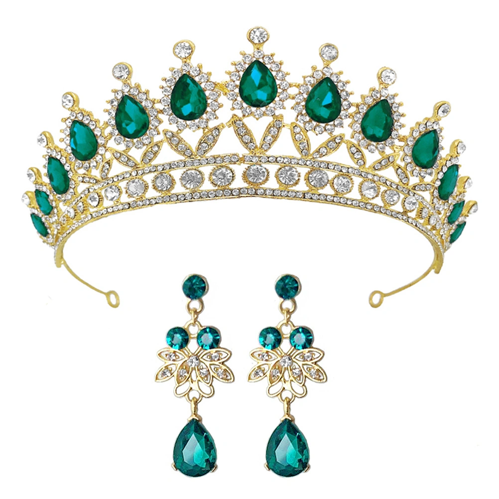 1 Set Crystal Crown Earring Set Bridal Rhinestone Headdress Fangle Crown