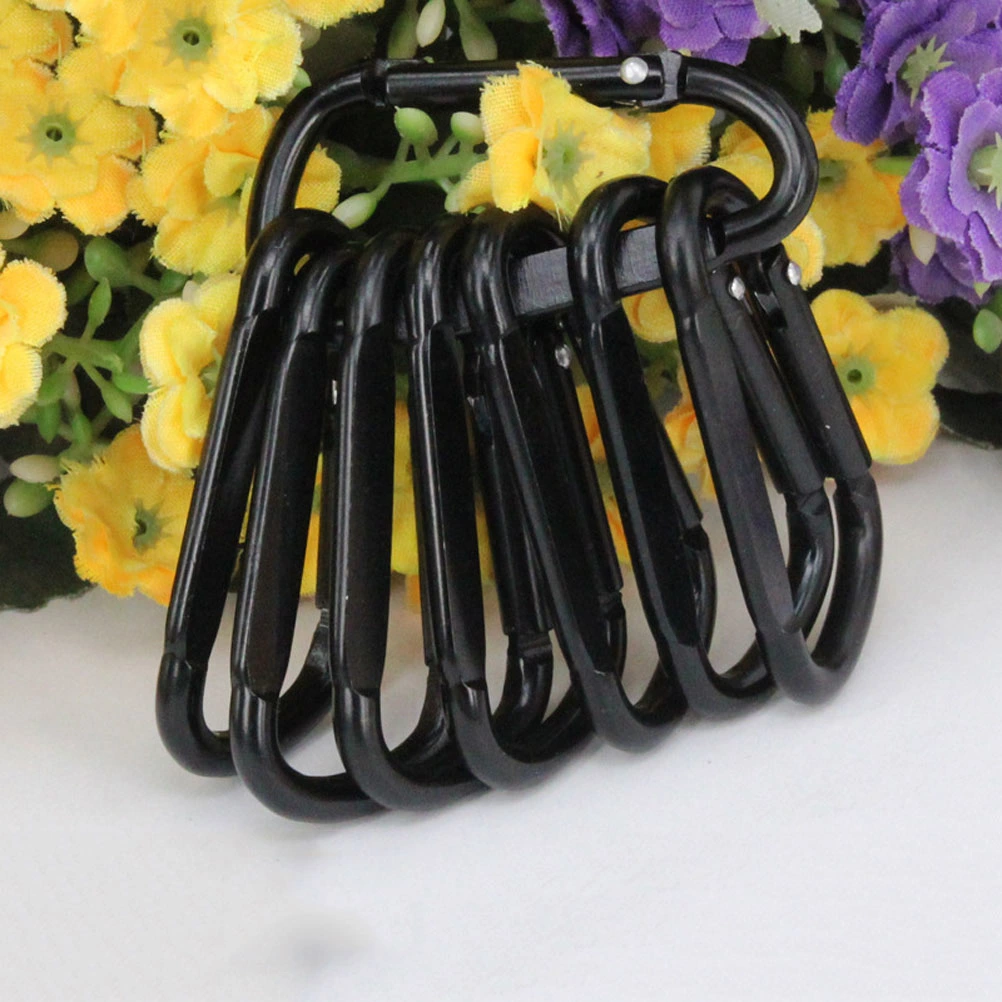 2PCS D-type Side Squashing Aluminum Alloy Safety Carabiner Portable Climbing Buckle Multifunctional Carabiners Outdoor Sports Buckle (Black)