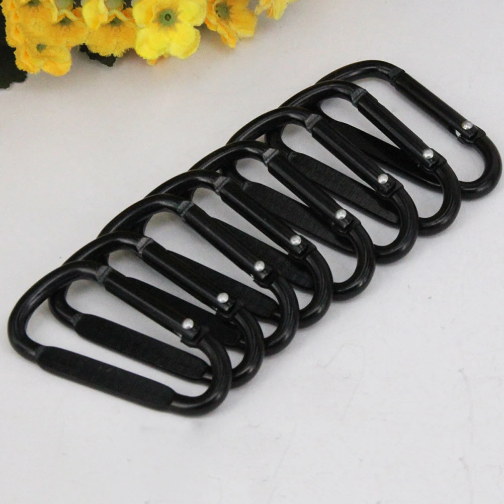 2PCS D-type Side Squashing Aluminum Alloy Safety Carabiner Portable Climbing Buckle Multifunctional Carabiners Outdoor Sports Buckle (Black)