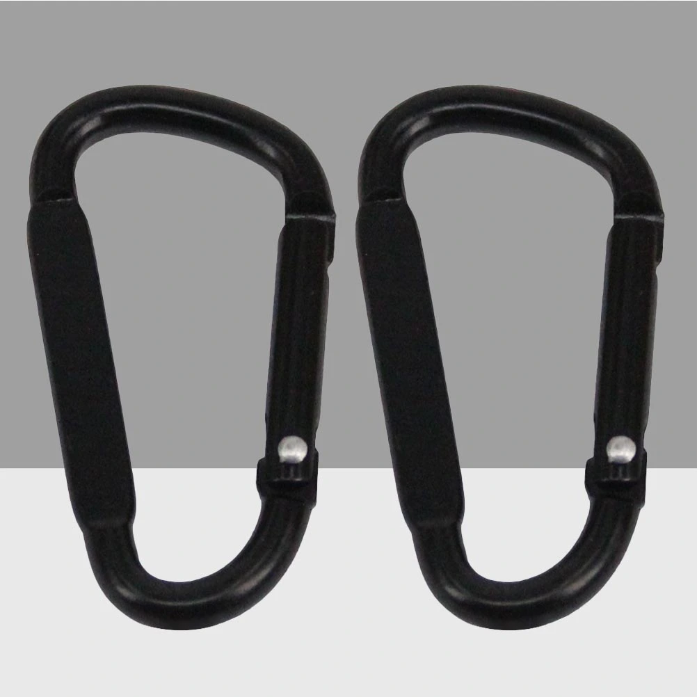 2PCS D-type Side Squashing Aluminum Alloy Safety Carabiner Portable Climbing Buckle Multifunctional Carabiners Outdoor Sports Buckle (Black)
