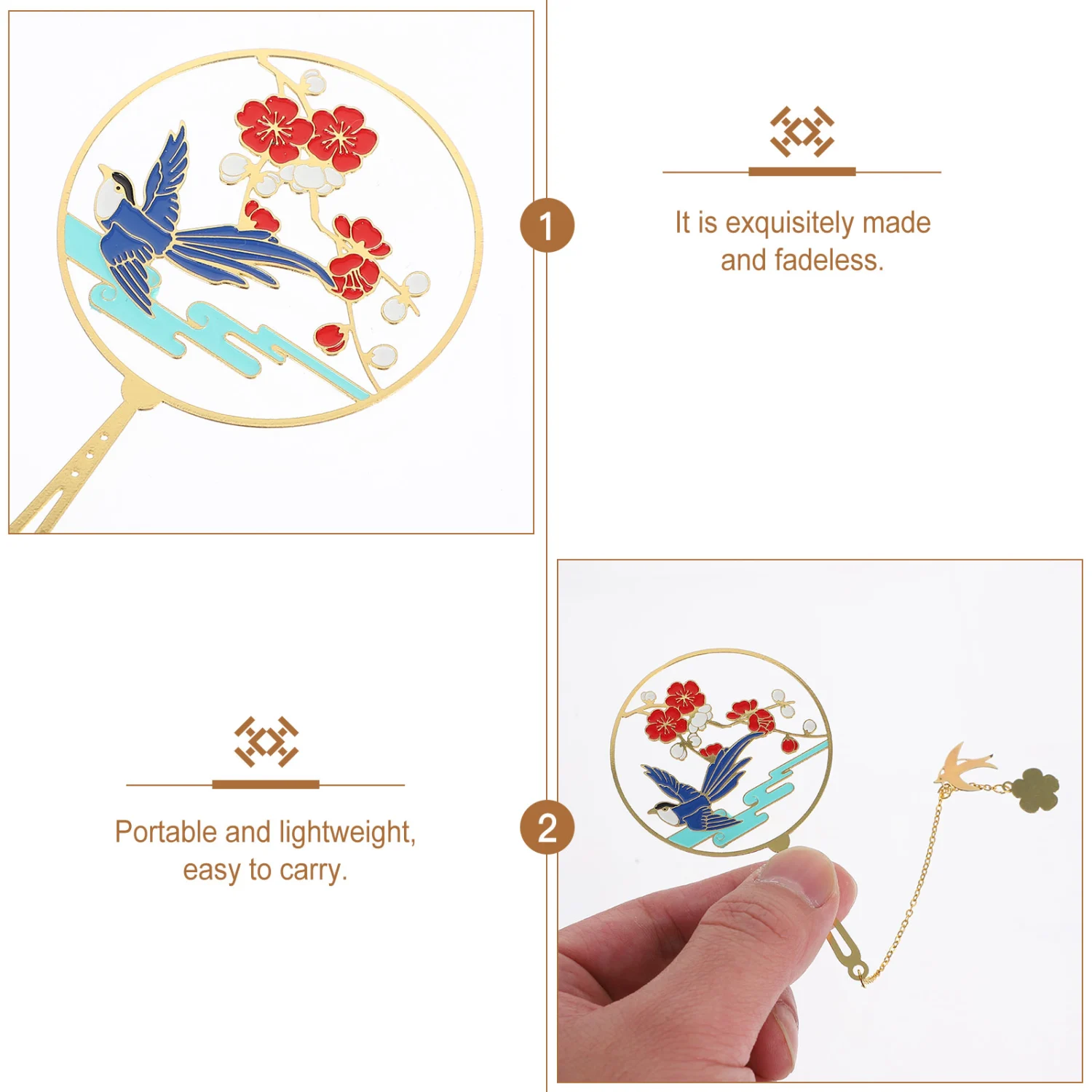 1Pc Metal Bookmark Circular Fan Shape Bookmark Chinese Style Bookmark for Student