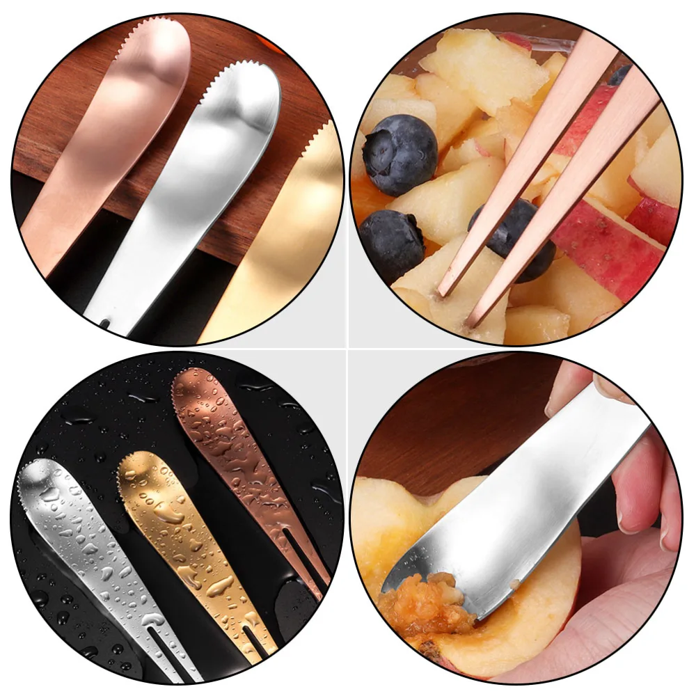 3Pcs Dual Purpose Stainless Steel Fruit Forks Multifunctional Tableware Puree Scrapers