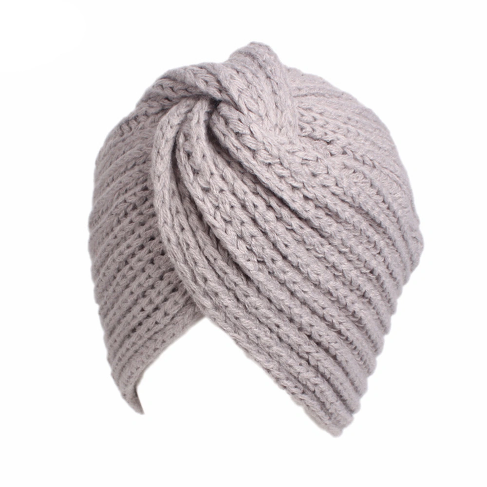 Women Winter Warm Turban Knit Headband Cross Arab Hair Wrap Hat Beanie Crochet Headwrap Women (Grey)