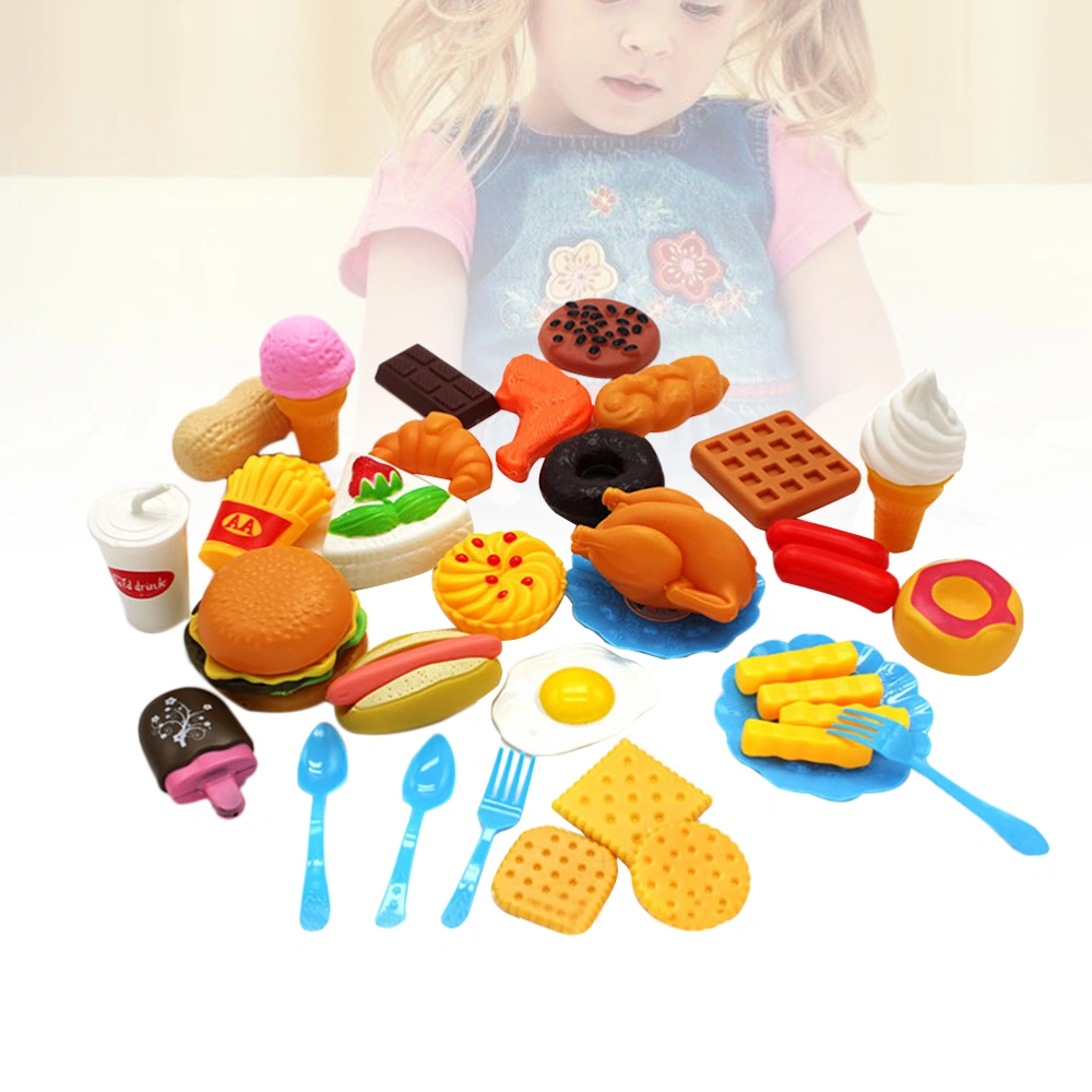 34pcs Simulation Food Burger Model Cartoon Simulation Toy Plastic Food DIY Kitchen Smart Toy Suitable for Kid Children Gifts without Basket