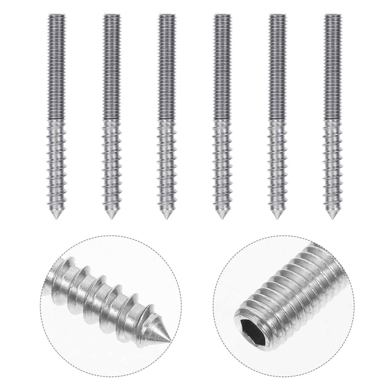 1 Bag 6Pcs Double Headed Hanger Bolts Bolts Thread Self-Tapping Screws (M6*60)
