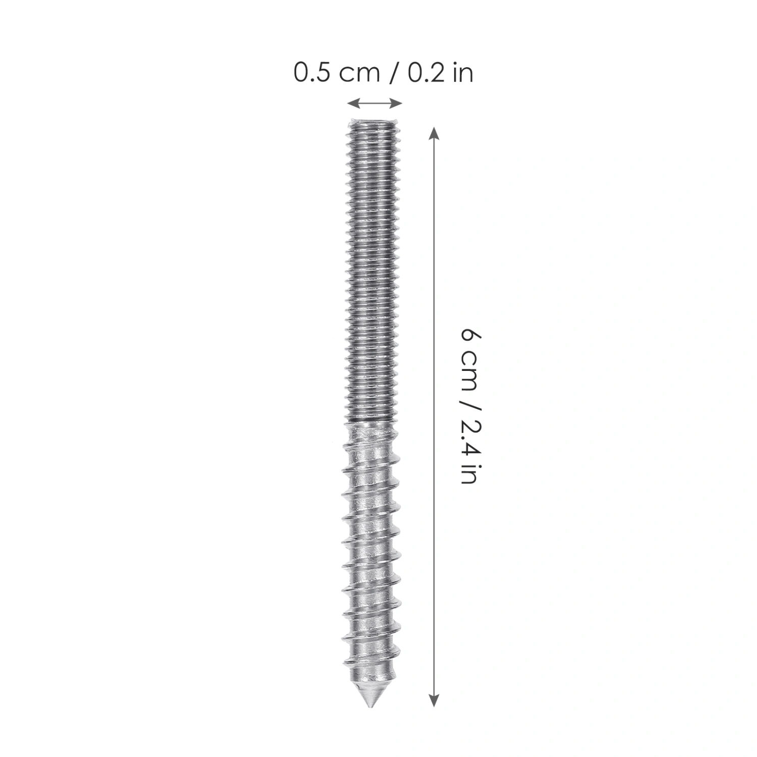 1 Bag 6Pcs Double Headed Hanger Bolts Bolts Thread Self-Tapping Screws (M6*60)
