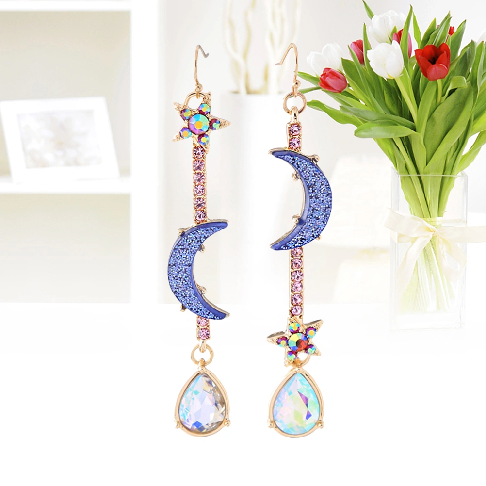 Long Earrings Moon Star Droplets Dangle Earings Vintage Fashion Jewelry for Women