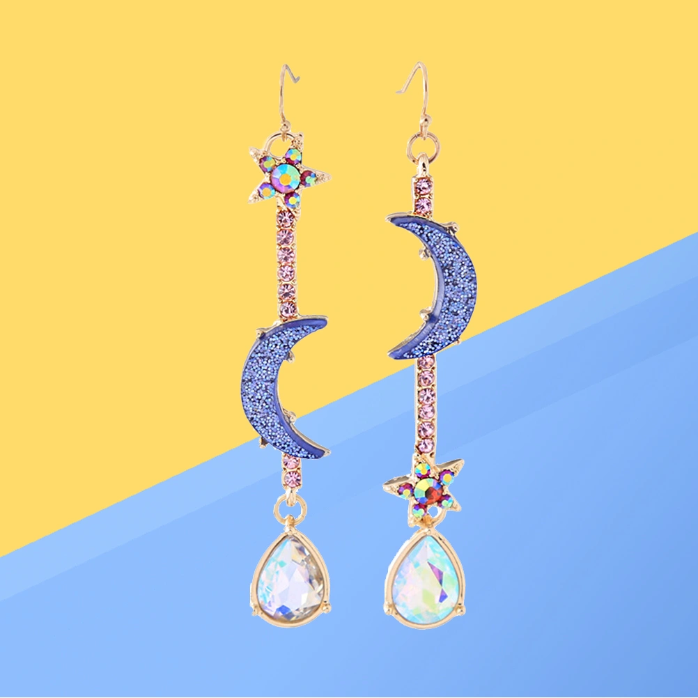 Long Earrings Moon Star Droplets Dangle Earings Vintage Fashion Jewelry for Women