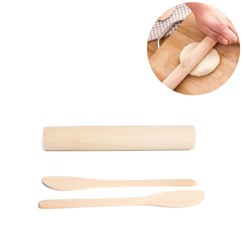 3 Pcs Nature Lotus Wood Rolling Pin Dumplings Dough Roller Ganmian Stick Roll