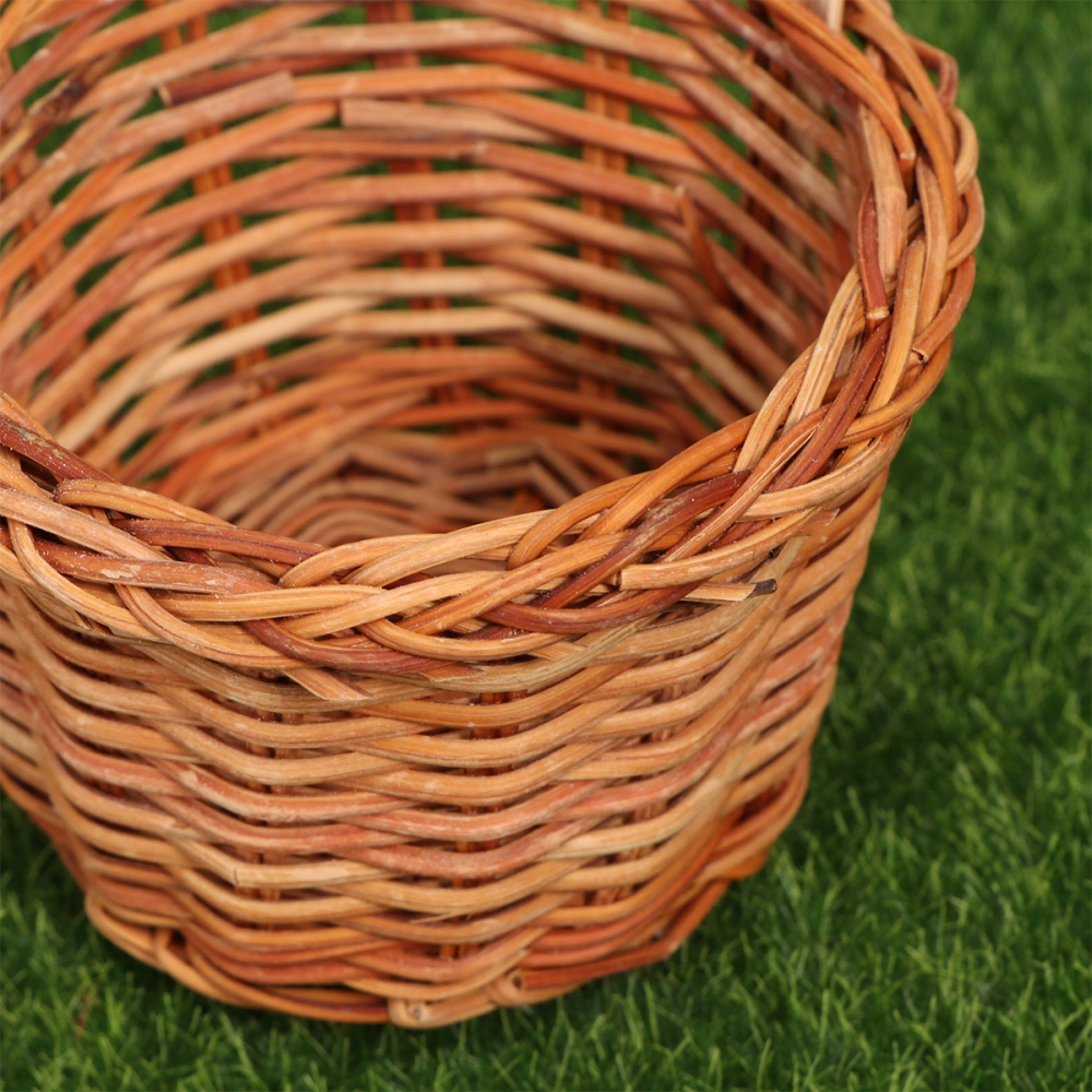 1PC Mini Decorative Basket Handmade Weaving Props Basket Easter DIY Activity Basket Creative Knitting DIY Basket Props Micro Desktop Decoration for Home School (Handle Light Brown)