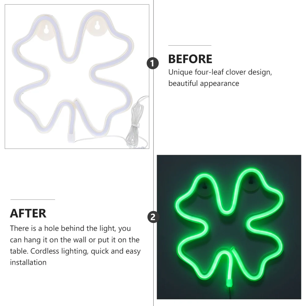 1Pc LED Four Leaf Clover Shape Sign Light Bedside Party Atmosphere Light