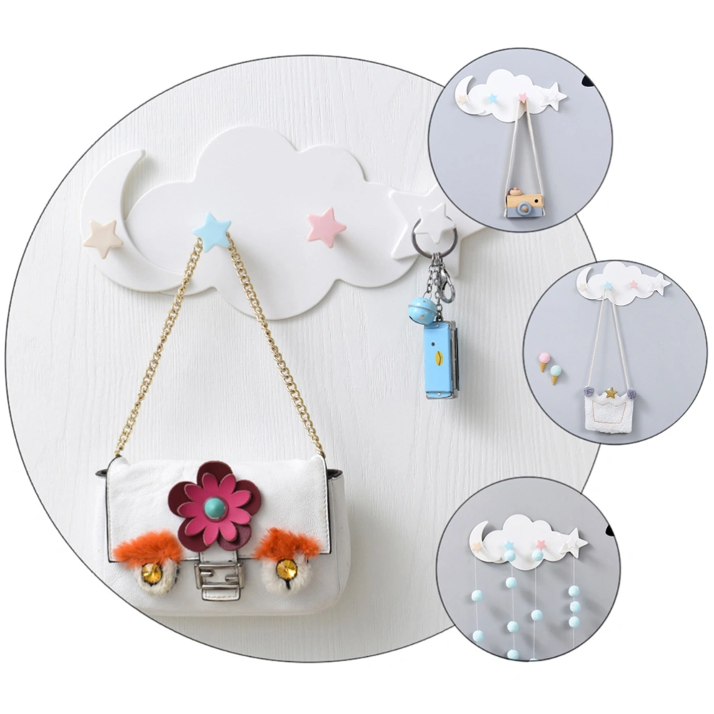 2pcs Lovely Cloud Moon Star Shaped Hooks Adhesive Wall Hangers Wall Racks (White)