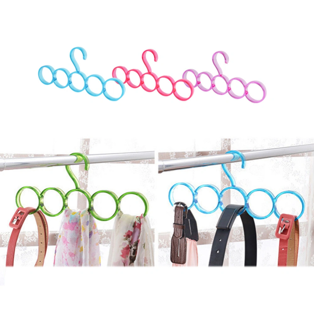 5 Rings Plastic Coat Hanger Multifunctional Circle Shape Scarf Belt Tie Display Slots Holder Hole Design Bathrobe Organizer (Random Color)