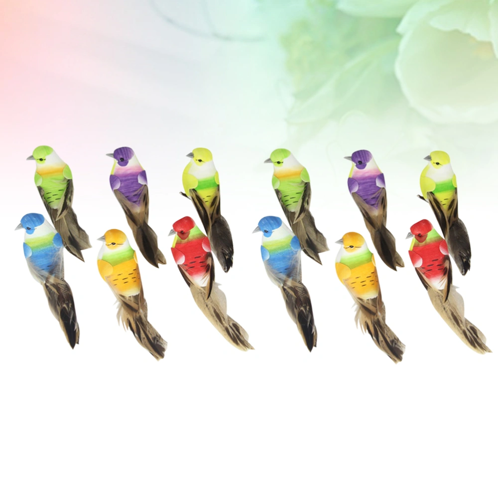 12pcs Simulation Bird Ornament Artificial Feather Birds Decor DIY Crafts Adornment for Home Garden Random Color