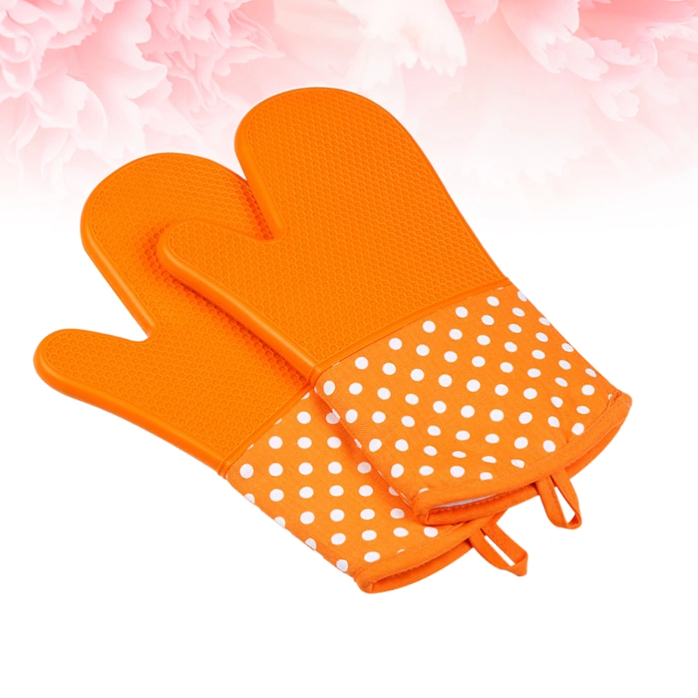 1 Pair Professional Oven Gloves Silicone Heat Resistant Gloves Thickening Silicone Microwave Oven Mitts Stylish Oven Special Gloves Household Baking Gloves for Home Dining Room (Orange)