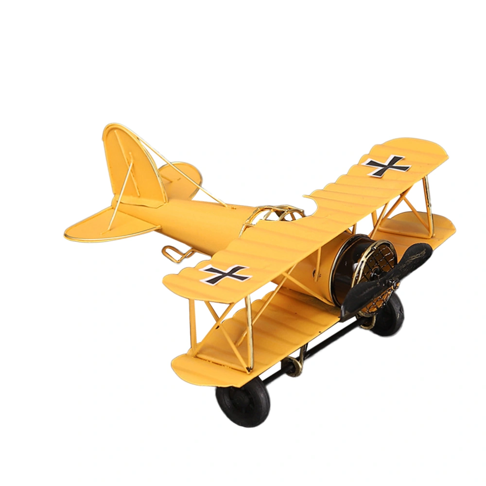 Vintage Iron Metal Plane Aircraft Models Handicraft for Photo Props Kids Toy Home Decor Ornament Desktop Decoration(Yellow)