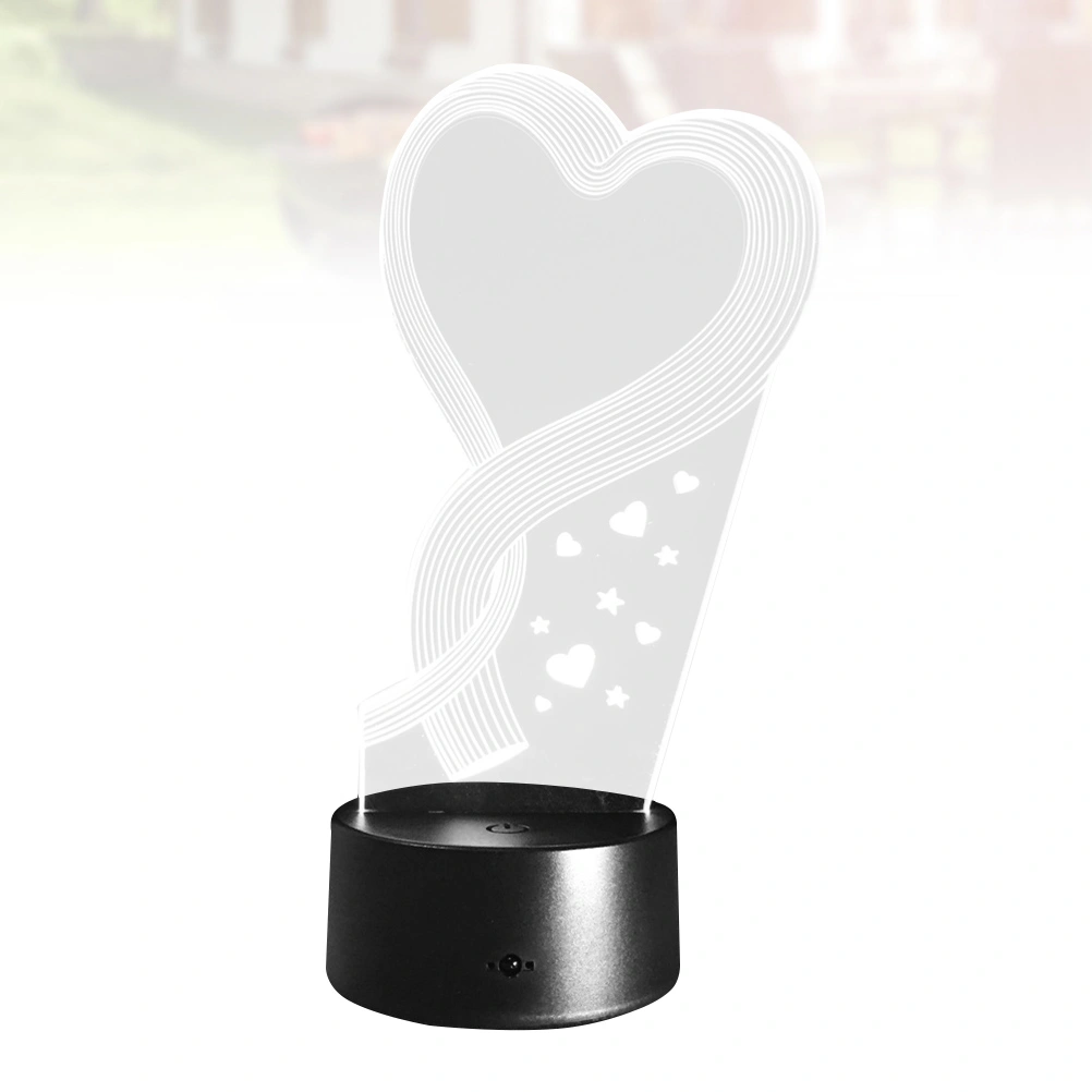 1pc Acrylic Night Light LED Desk Light Night Colorful Table Night Light Heart Shape Design for Valentine's Day Gift (Black Base + Colorful Night)
