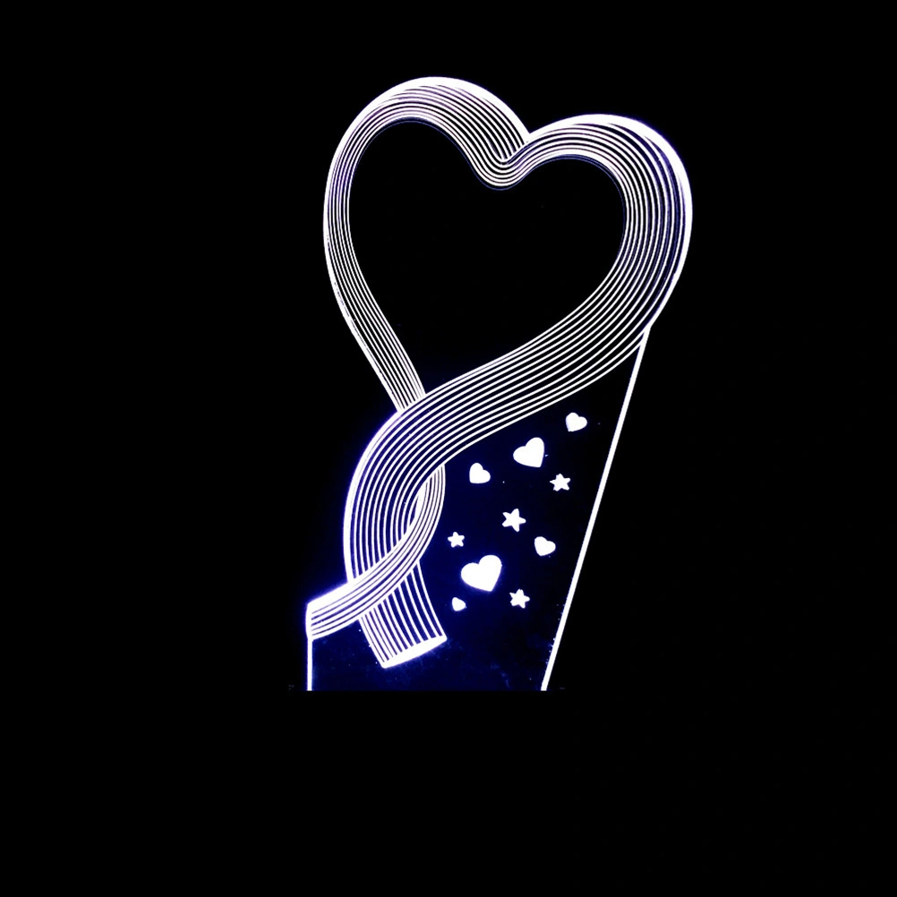 1pc Acrylic Night Light LED Desk Light Night Colorful Table Night Light Heart Shape Design for Valentine's Day Gift (Black Base + Colorful Night)