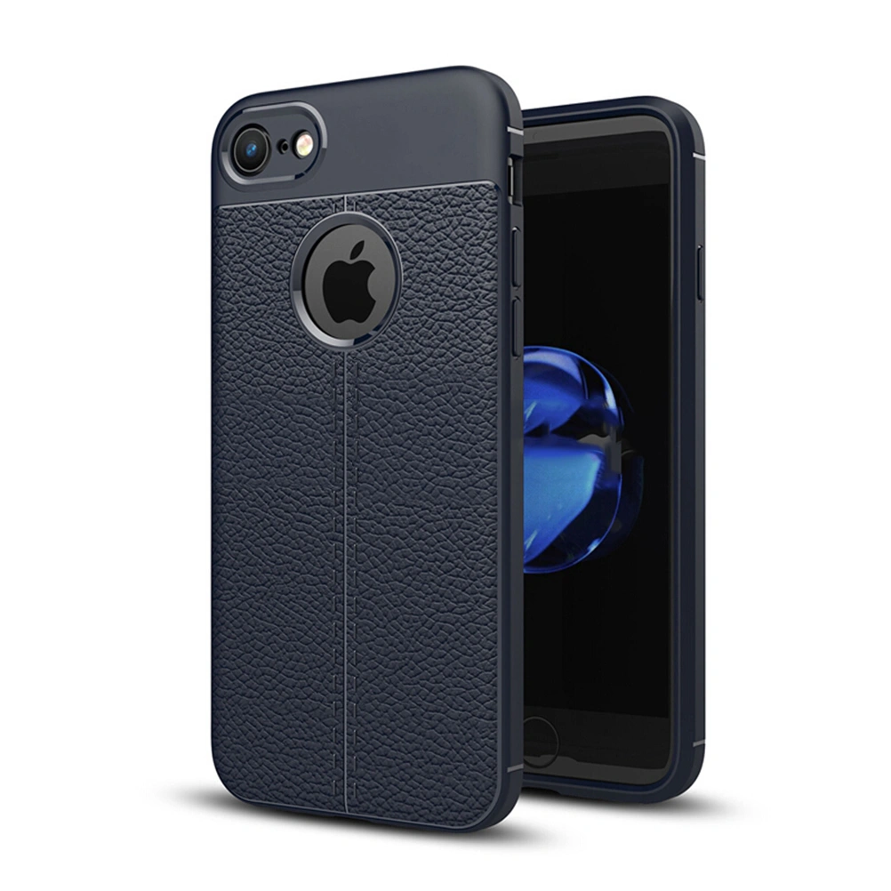 Litchi Pattern Non-slip Protective Cover TPU Back Case for iPhone 7/ iPhone 7s (Blue)