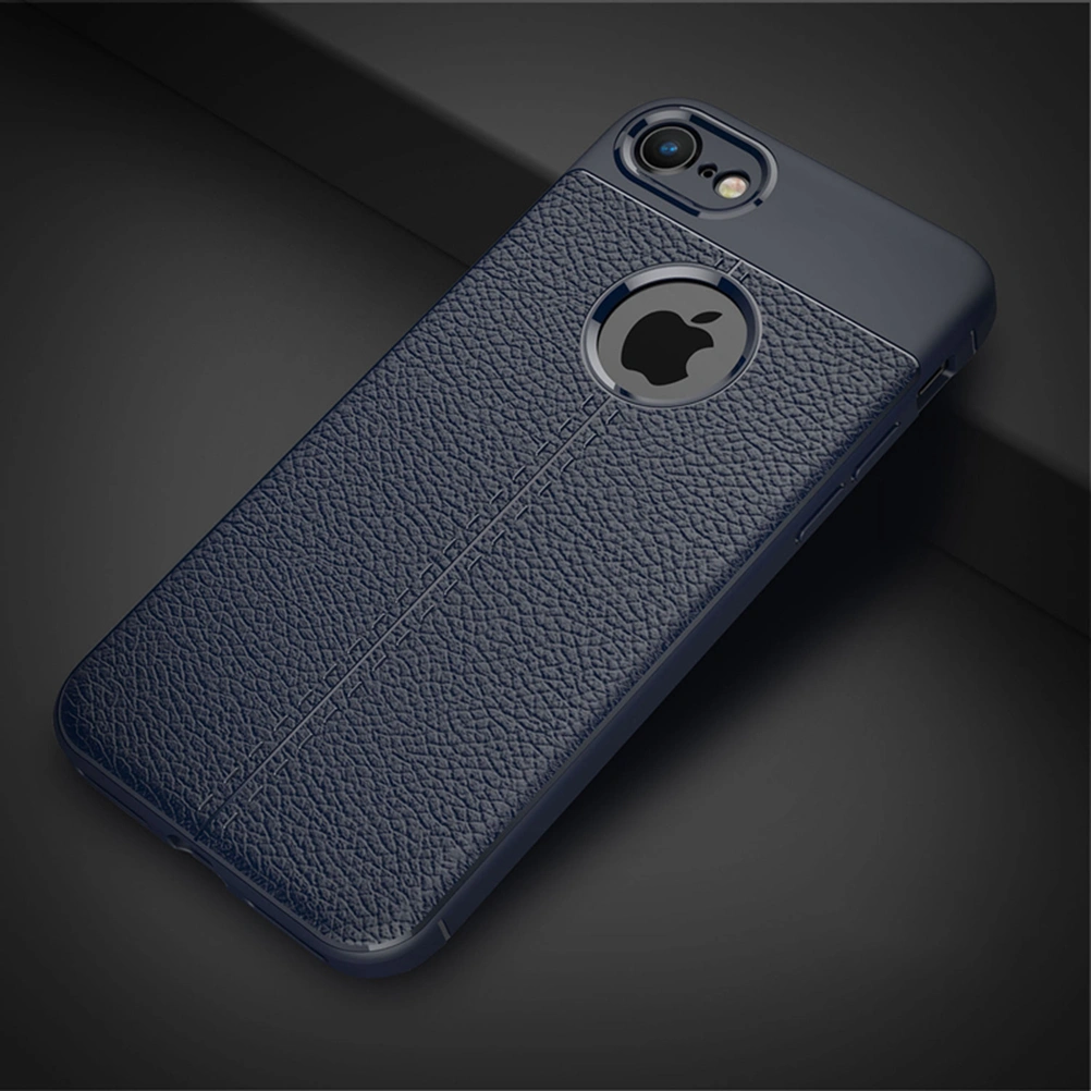 Litchi Pattern Non-slip Protective Cover TPU Back Case for iPhone 7/ iPhone 7s (Blue)