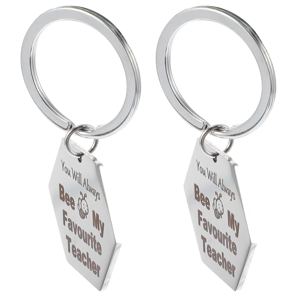 2pcs Novel Stainless Steel Key Chains Key Pendants Teacher's Day Gift (Silver)