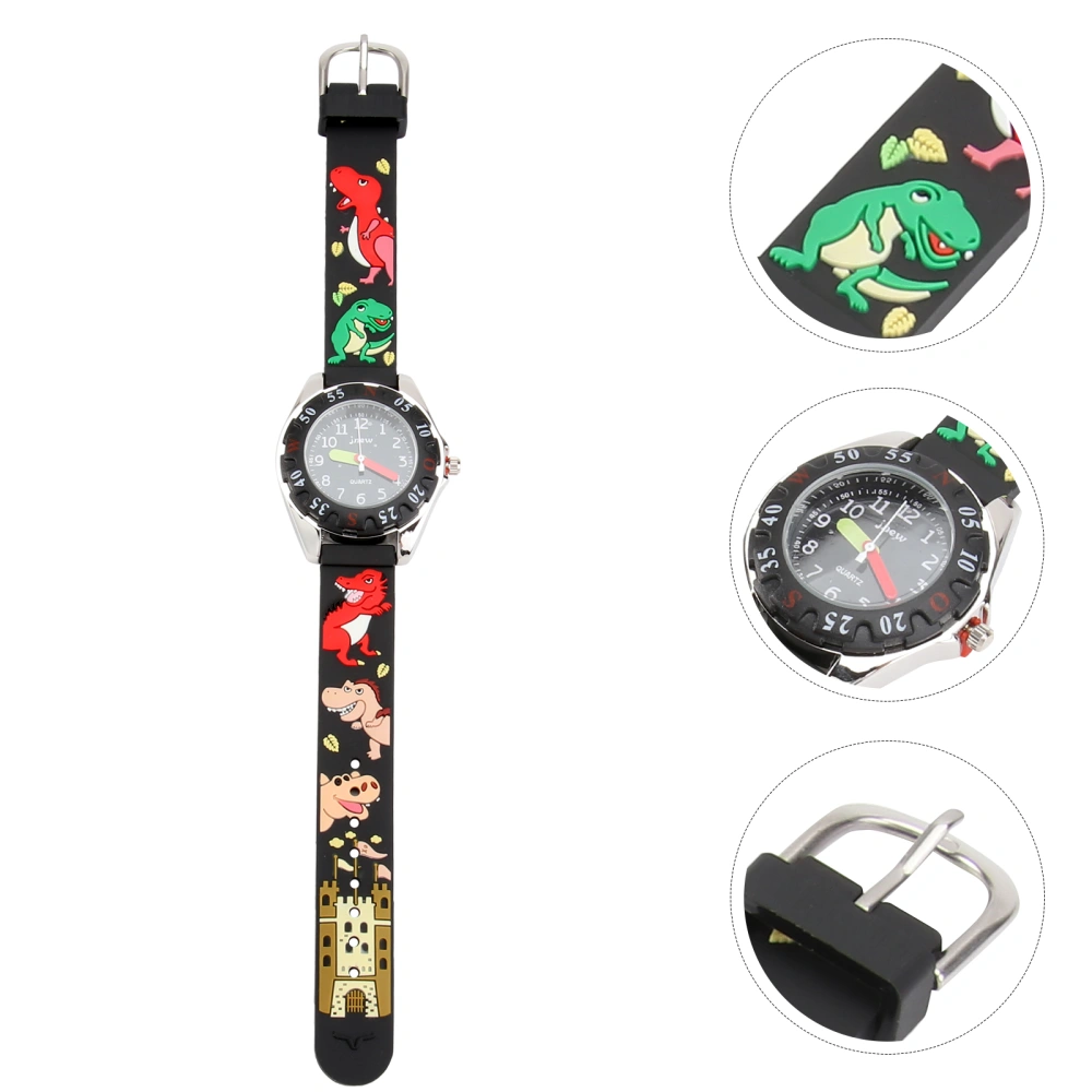 Kid's Watch 3D Cartoon Pattern Silicone Band Waterproof Quartz Wristwatch Gift Kids Children Boys Girls (Dinosaur Alloy, Black)