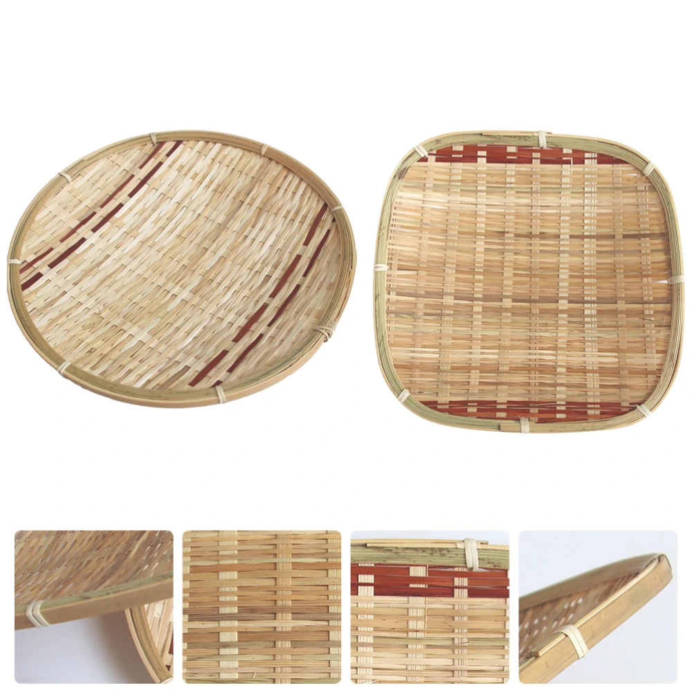 2pcs Bamboo Woven Trays Household Egg Bread Trays Decorative Weaving Food Trays