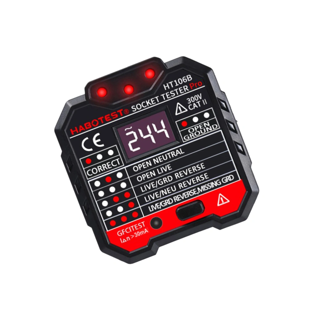 HT-106B Socket Tester Digital Display Plug In Electric Mains Fault Checker (UK Plug)