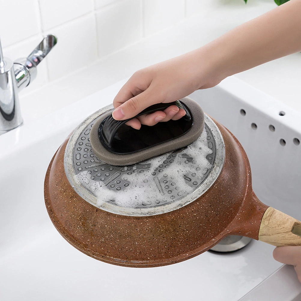 2pcs Emery Sponge Scrubbers with Handle Kitchen Pan Brush Scouring Pad Cleaning Brushes Mixed Colors