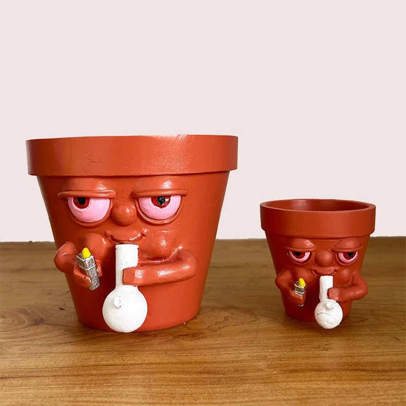 Simple Cartoon Smoking Creative Flower Pot Resin Crafts