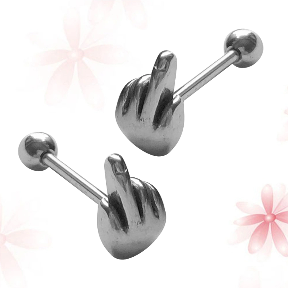 2pcs Punk Tongue Rings Stud Bars Hypoallergenic Surgical Steel Tongue Body Piercing Jewelry for Man Women