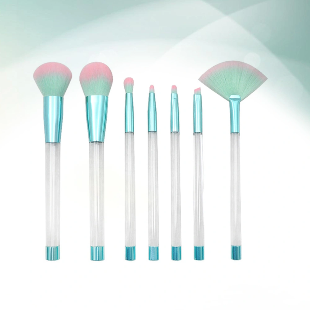 7pcs Transparent Crystal Makeup Brush Set with Empty Handle DIY Cosmetic Sand Brushes Make up Tool (#2 Empty Tube Transparent Handle Green Blue Tube Green Bottom Pink Hair)