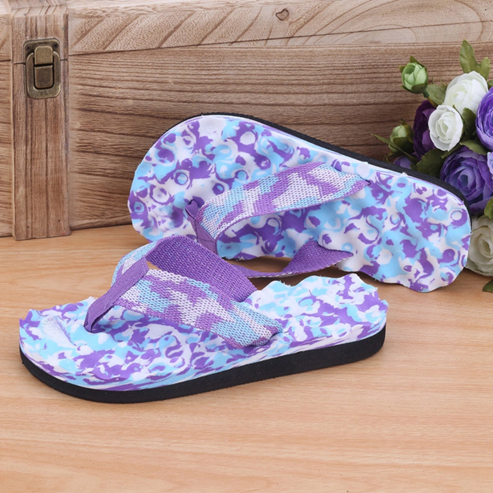 Women Girls Flops Antiskid Camouflage Sandals Slipper for Indoor Outdoor Home Beach - Size 40(Purple)