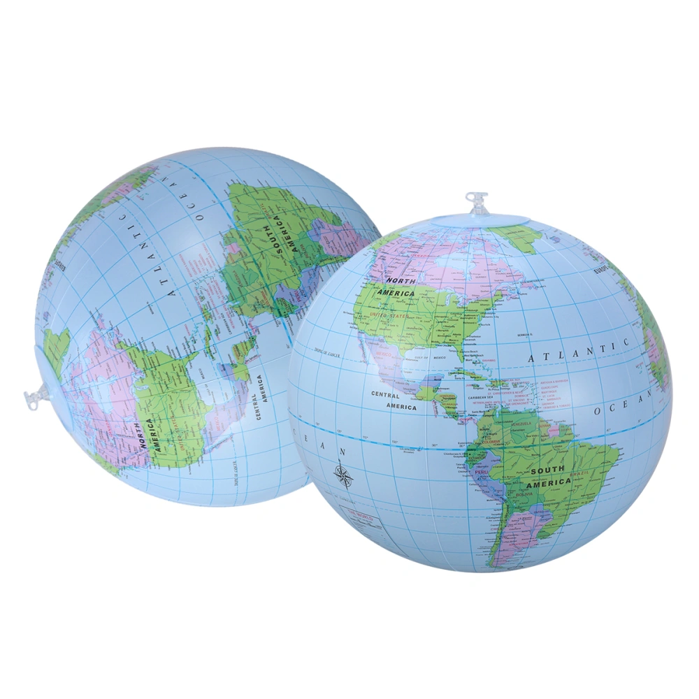 2PC PVC Water Ball Globe Map Pattern Inflatable Elastic Beach Ball 16 Inch for Swimming Pool Sea Beach