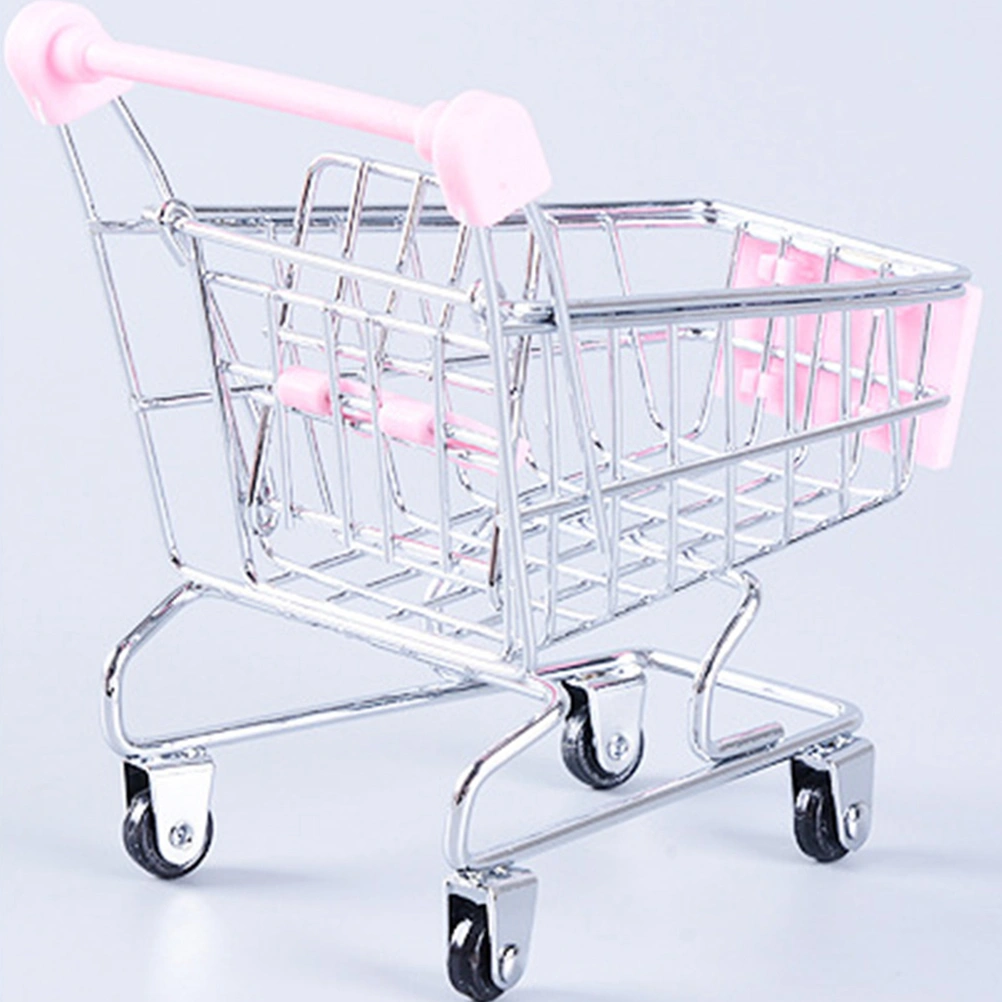Simulated Shopping Cart Scene Model Desktop Mini Adornment Miniature Decor Table Adornment Children Toy - Size S(Pink)