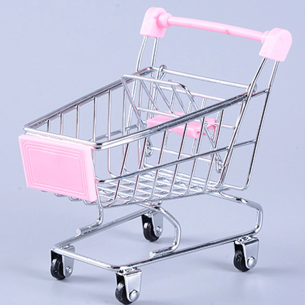 Simulated Shopping Cart Scene Model Desktop Mini Adornment Miniature Decor Table Adornment Children Toy - Size S(Pink)
