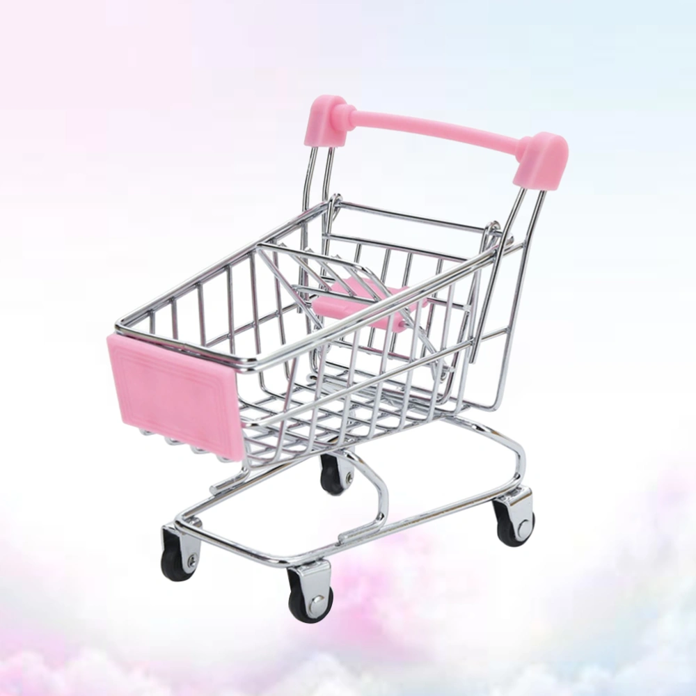 Simulated Shopping Cart Scene Model Desktop Mini Adornment Miniature Decor Table Adornment Children Toy - Size S(Pink)