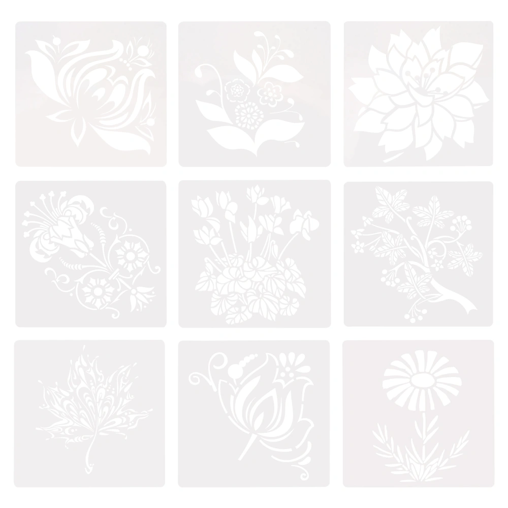 9 Sheets Reusable Flower Stencils Craft Stencils for Painting on Wood Canvas