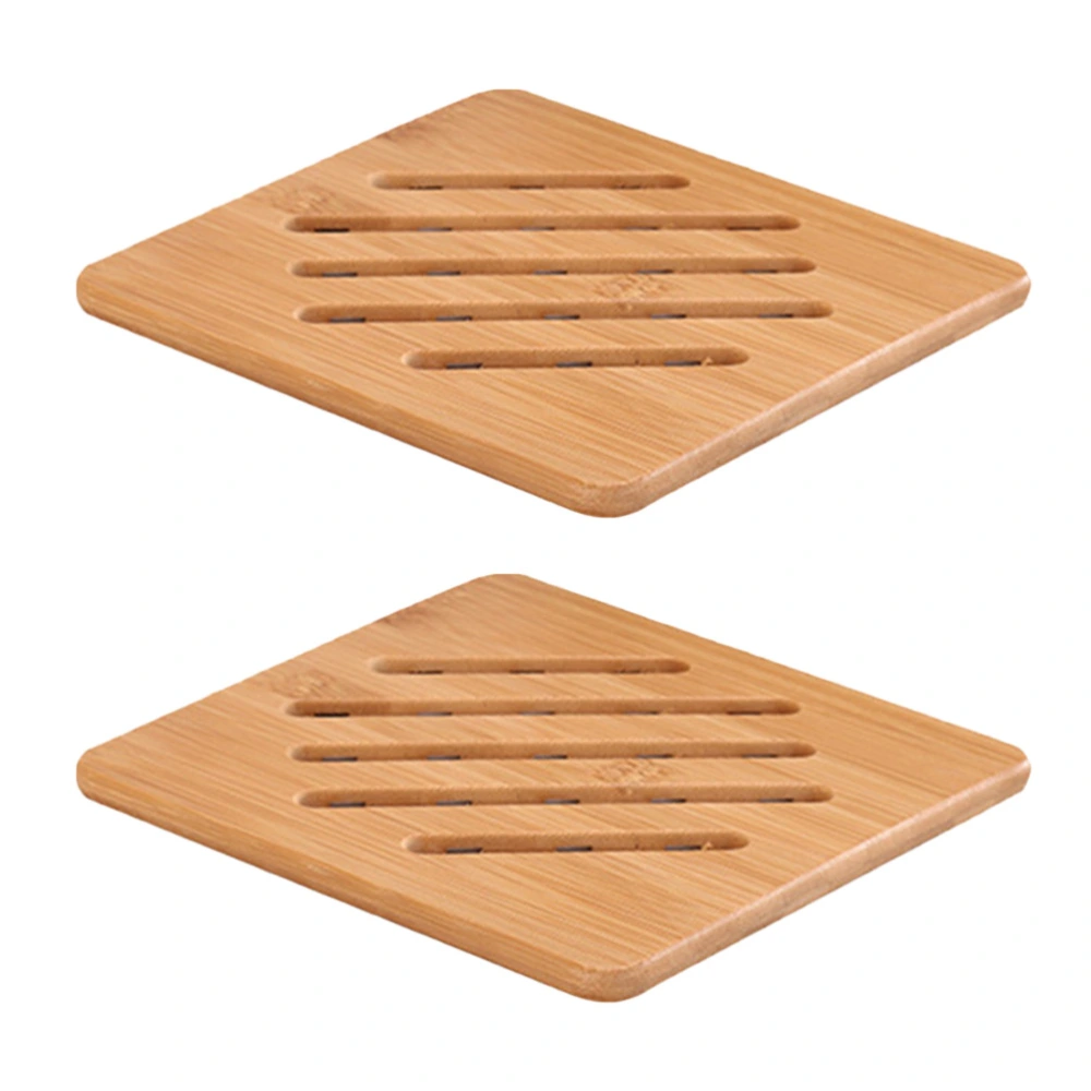 2pcs Bamboo Heat Insulation Pad Thicken Anti-scalding Placemat Non-slip Pan Bowl Table Mat for Home (Square Large Size)